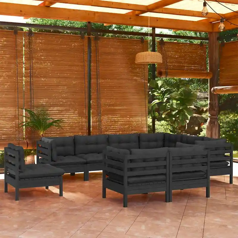 vidaXL Salon de jardin 10 pièces en pin massif avec coussins multicolores - 25 x 25 x 24.6