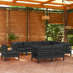 vidaXL Salon de jardin 10 pièces en pin massif avec coussins multicolores - 25 x 25 x 24.6