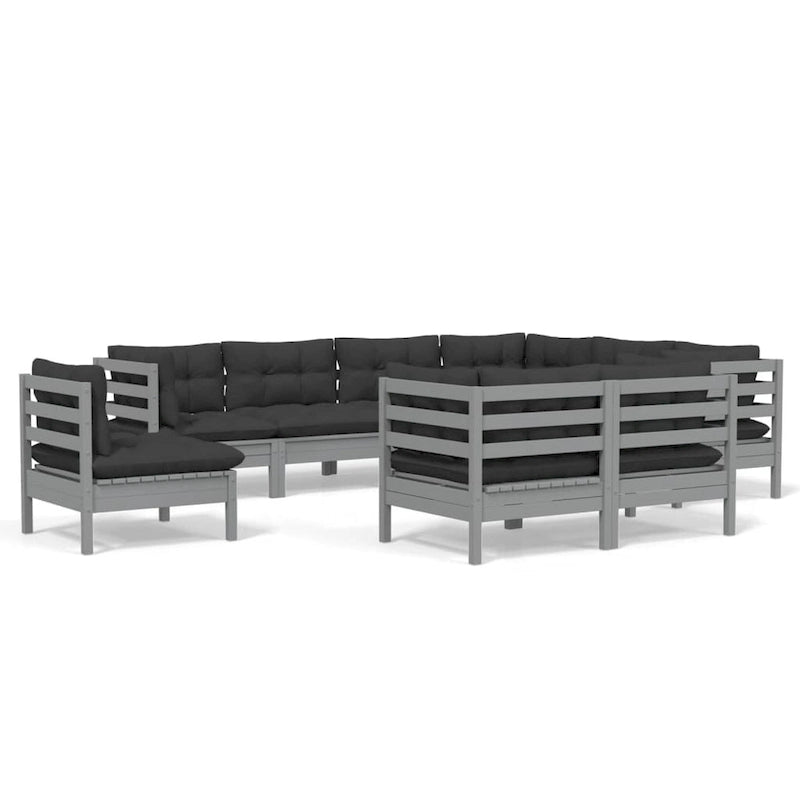 vidaXL Salon de jardin 10 pièces en pin massif avec coussins multicolores - 25 x 25 x 24.6