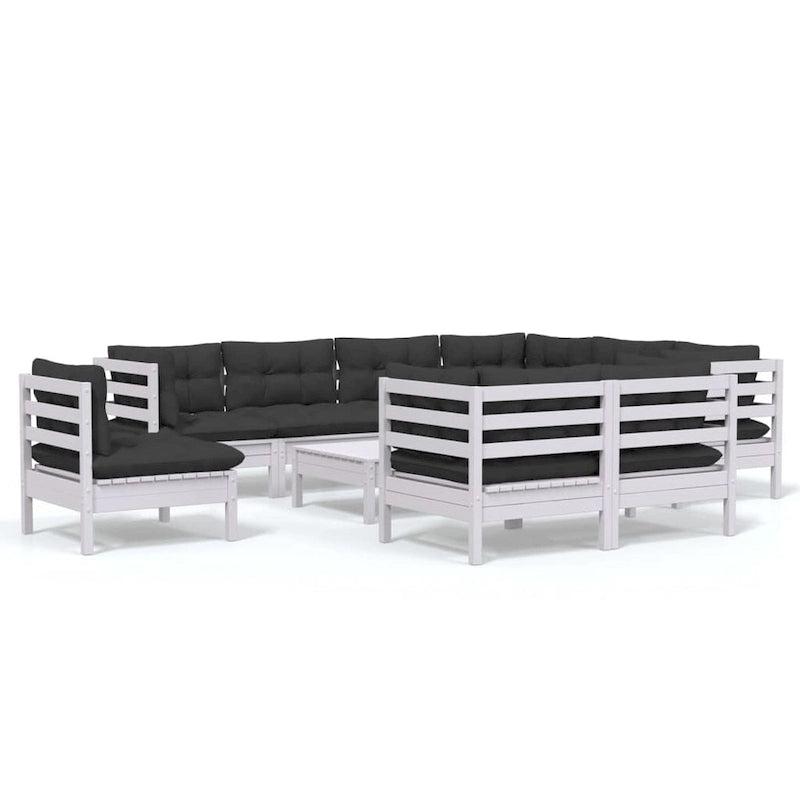 vidaXL Salon de jardin 10 pièces en pin massif avec coussins multicolores - 25 x 25 x 24.6