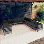 vidaXL Salon de jardin 12 pièces en pin massif avec coussins multicolores - 25 x 25 x 24,6
