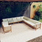vidaXL Salon de jardin 12 pièces en pin massif avec coussins multicolores - 25 x 25 x 24,6