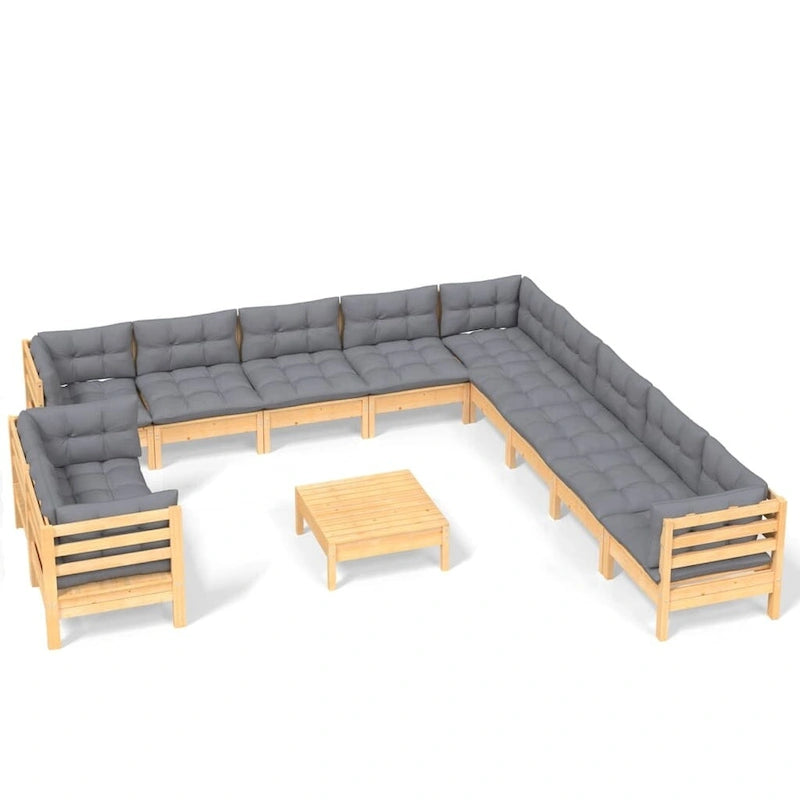 vidaXL Salon de jardin 12 pièces en pin massif avec coussins multicolores - 25 x 25 x 24,6