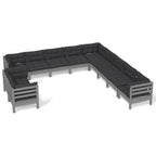 vidaXL Salon de jardin 12 pièces en pin massif avec coussins multicolores - 25 x 25 x 24,6