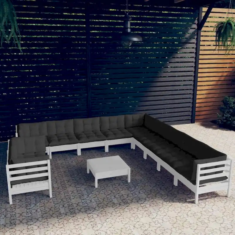 vidaXL Salon de jardin 12 pièces en pin massif avec coussins multicolores - 25 x 25 x 24,6