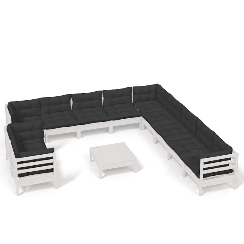 vidaXL Salon de jardin 12 pièces en pin massif avec coussins multicolores - 25 x 25 x 24,6