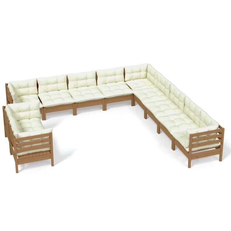 vidaXL Salon de jardin 12 pièces en pin massif avec coussins multicolores - 25 x 25 x 24,6
