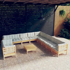 vidaXL Salon de jardin 12 pièces en pin massif avec coussins multicolores - 25 x 25 x 24,6