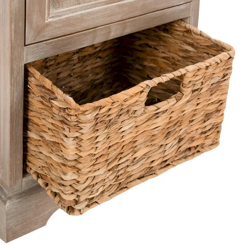 Meuble de rangement haut en pin rouge/fini blanchi avec étagères et surface coulissante