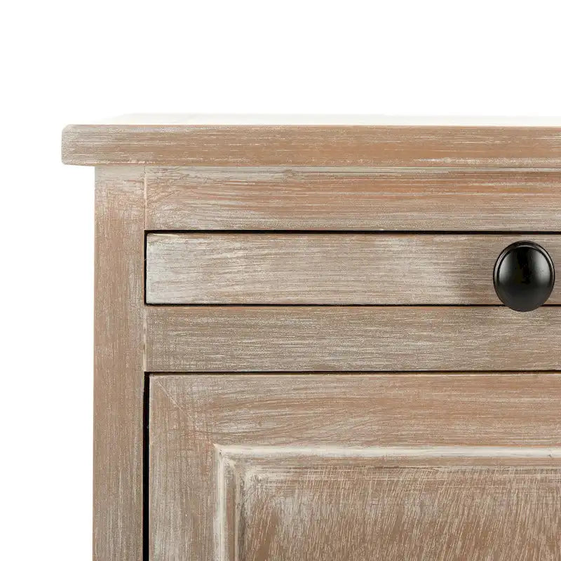 Meuble de rangement haut en pin rouge/fini blanchi avec étagères et surface coulissante