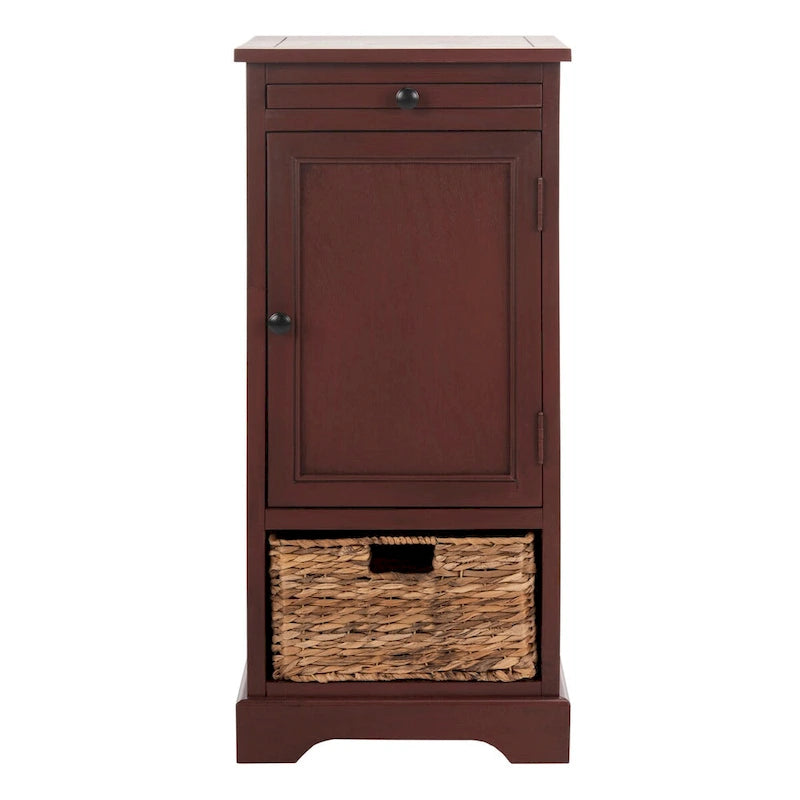 Meuble de rangement haut en pin rouge/fini blanchi avec étagères et surface coulissante