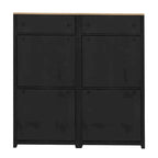 Meuble à chaussures étroit en MDF noir/blanc avec 4 tiroirs basculants et plateau aspect bois, capacité 24 paires
