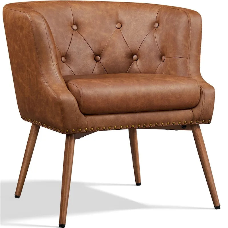 Fauteuil d'appoint Yaheetech en similicuir capitonné avec pieds en métal Fauteuil baquet