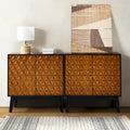 Ensemble de 2 cabinets d'appoint à 2 portes en bois massif noir/noyer, style Mid-Century, avec étagères réglables