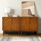 Ensemble de 2 cabinets d'appoint à 2 portes en bois massif noir/noyer, style Mid-Century, avec étagères réglables