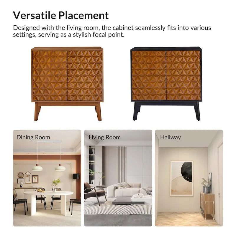 Ensemble de 2 cabinets d'appoint à 2 portes en bois massif noir/noyer, style Mid-Century, avec étagères réglables