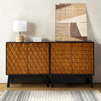 Ensemble de 2 cabinets d'appoint à 2 portes en bois massif noir/noyer, style Mid-Century, avec étagères réglables
