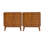 Ensemble de 2 cabinets d'appoint à 2 portes en bois massif noir/noyer, style Mid-Century, avec étagères réglables
