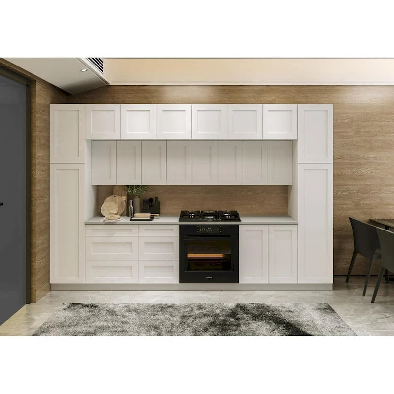 Ensemble d'armoires de cuisine modulaires blanc mat, 3,66 m de large