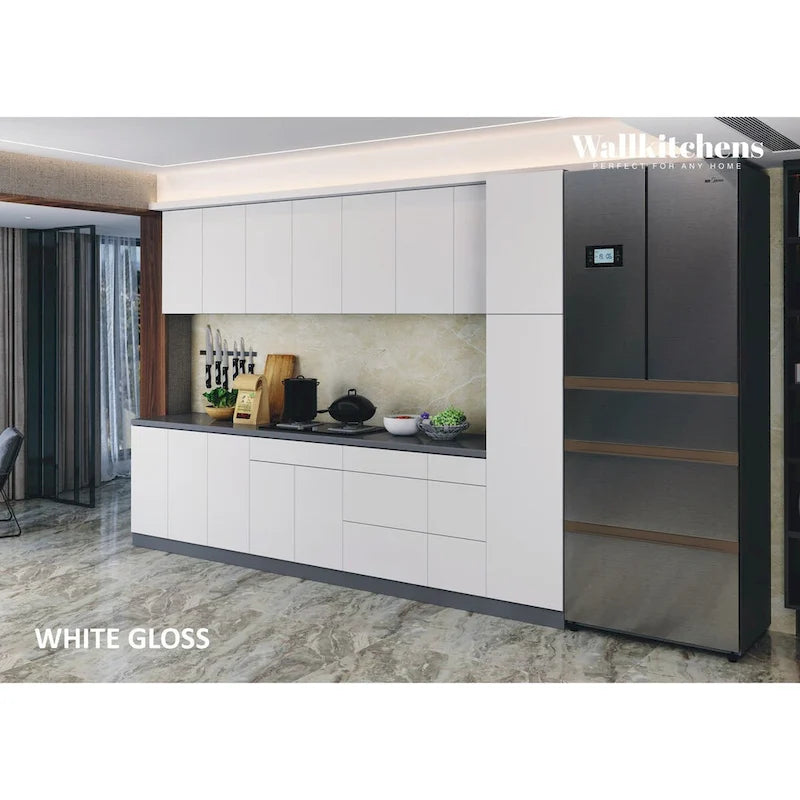 Panneau d'extrémité mural pour armoire de cuisine en aggloméré bleu/marron clair/argent/blanc/noir