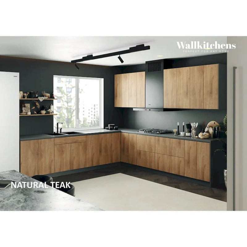 Panneau d'extrémité mural pour armoire de cuisine en aggloméré bleu/marron clair/argent/blanc/noir