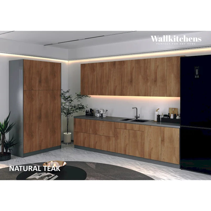 Panneau d'extrémité mural pour armoire de cuisine en aggloméré bleu/marron clair/argent/blanc/noir
