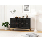 Buffet bahut noir antique à 3 portes avec étagère réglable et poignées dorées