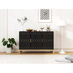 Buffet bahut noir antique à 3 portes avec étagère réglable et poignées dorées