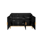 Buffet bahut noir antique à 3 portes avec étagère réglable et poignées dorées