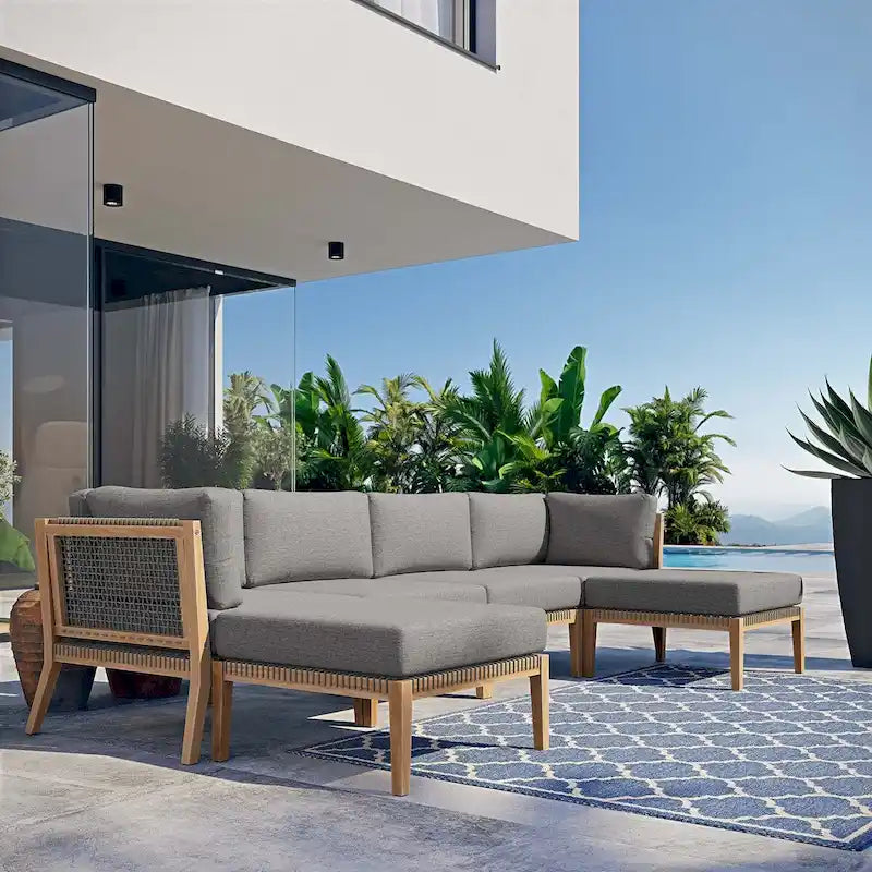 Canapé d'angle 6 places en teck Clearwater pour terrasse extérieure