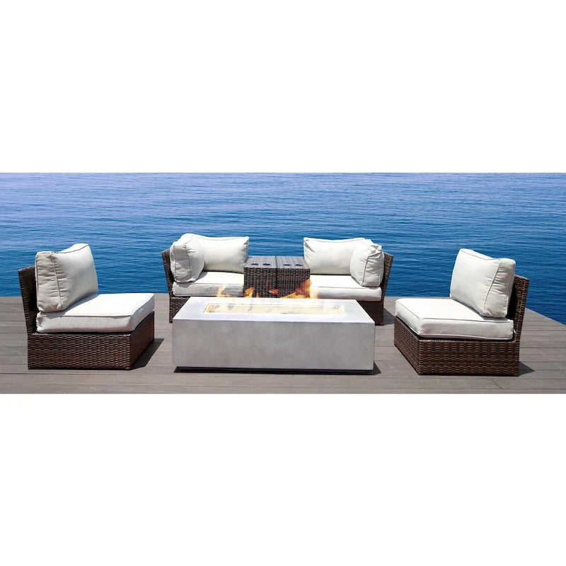 LSI Grey/ Brown Wicker 7-piece Cup Table Fire Pit Set