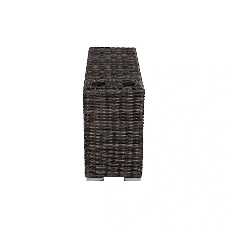 Ensemble table brasero et tasses en osier gris/marron LSI, 7 pièces