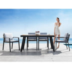 HIGOLD 6801 Nofi Salon de Jardin pour 4/6 personnes avec Coussins/Textile Gris, Structure en Aluminium, Plateau de Table Imitation Teck