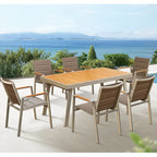 HIGOLD 6801 Nofi Salon de Jardin pour 4/6 personnes avec Coussins/Textile Gris, Structure en Aluminium, Plateau de Table Imitation Teck