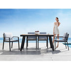 HIGOLD 6801 Nofi Outdoor Dining Set for 4/6 seaters with Grey Cushions/Textile, Aluminum Frame, Imitated Teak Tabletop