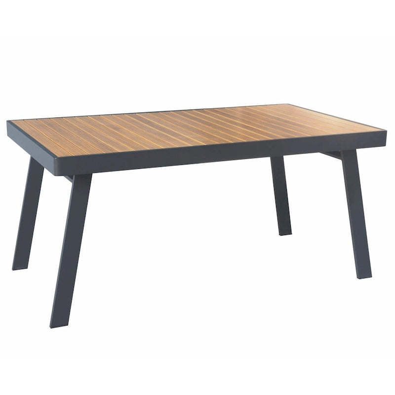 HIGOLD 6801 Nofi Salon de Jardin pour 4/6 personnes avec Coussins/Textile Gris, Structure en Aluminium, Plateau de Table Imitation Teck