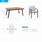 HIGOLD 6801 Nofi Salon de Jardin pour 4/6 personnes avec Coussins/Textile Gris, Structure en Aluminium, Plateau de Table Imitation Teck