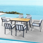 HIGOLD 6801 Nofi Salon de Jardin pour 4/6 personnes avec Coussins/Textile Gris, Structure en Aluminium, Plateau de Table Imitation Teck