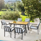 HIGOLD 6801 Nofi Salon de Jardin pour 4/6 personnes avec Coussins/Textile Gris, Structure en Aluminium, Plateau de Table Imitation Teck