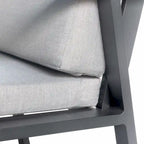 HIGOLD 6801 Nofi Salon de Jardin pour 4/6 personnes avec Coussins/Textile Gris, Structure en Aluminium, Plateau de Table Imitation Teck