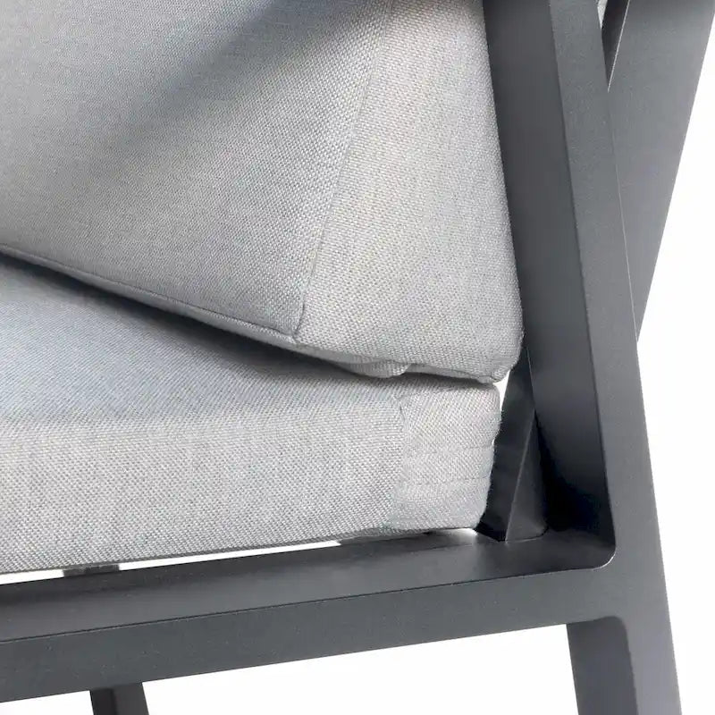 HIGOLD 6801 Nofi Salon de Jardin pour 4/6 personnes avec Coussins/Textile Gris, Structure en Aluminium, Plateau de Table Imitation Teck
