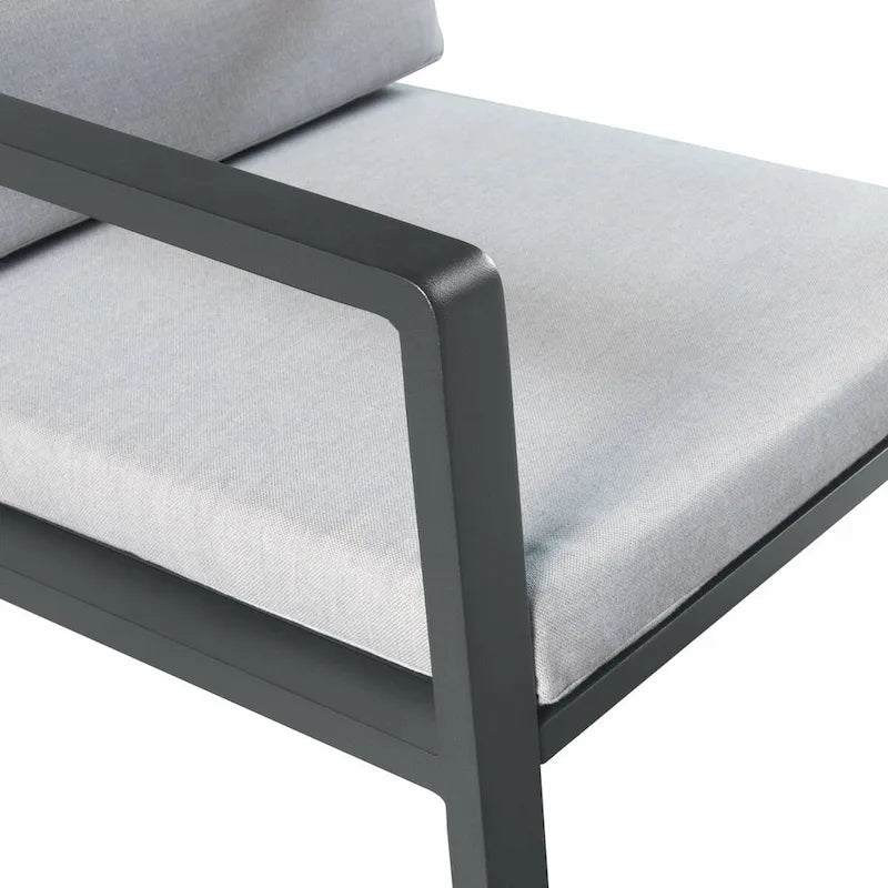 HIGOLD 6801 Nofi Salon de Jardin pour 4/6 personnes avec Coussins/Textile Gris, Structure en Aluminium, Plateau de Table Imitation Teck
