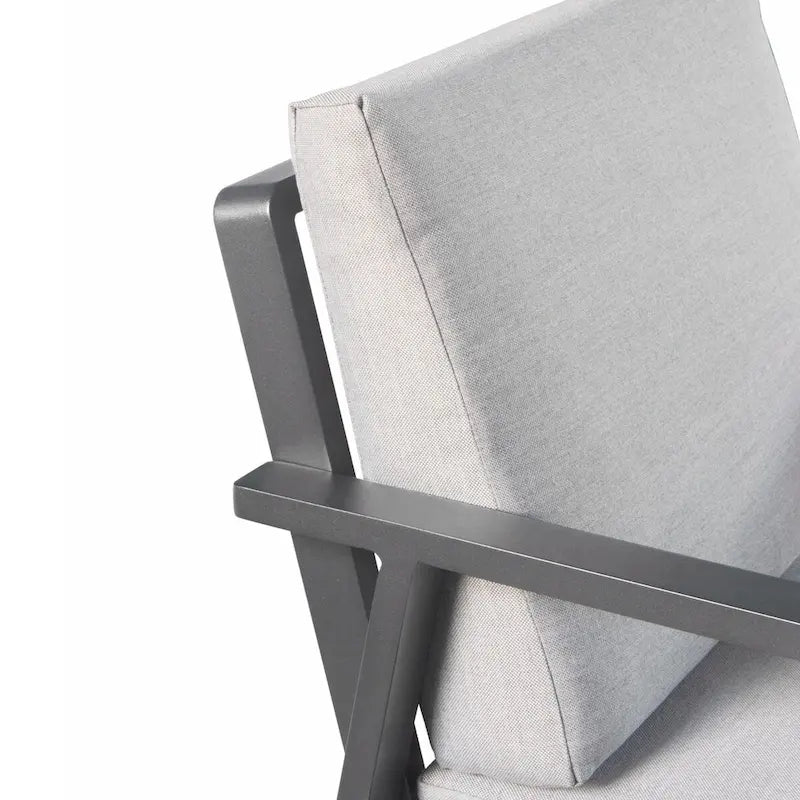 HIGOLD 6801 Nofi Salon de Jardin pour 4/6 personnes avec Coussins/Textile Gris, Structure en Aluminium, Plateau de Table Imitation Teck