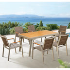 HIGOLD 6801 Nofi Salon de Jardin pour 4/6 personnes avec Coussins/Textile Gris, Structure en Aluminium, Plateau de Table Imitation Teck