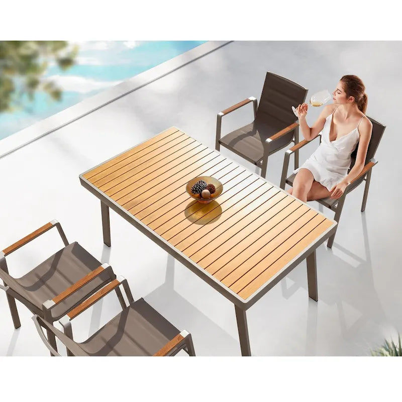 HIGOLD 6801 Nofi Salon de Jardin pour 4/6 personnes avec Coussins/Textile Gris, Structure en Aluminium, Plateau de Table Imitation Teck