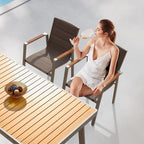 HIGOLD 6801 Nofi Salon de Jardin pour 4/6 personnes avec Coussins/Textile Gris, Structure en Aluminium, Plateau de Table Imitation Teck