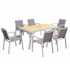 HIGOLD 6801 Nofi Salon de Jardin pour 4/6 personnes avec Coussins/Textile Gris, Structure en Aluminium, Plateau de Table Imitation Teck