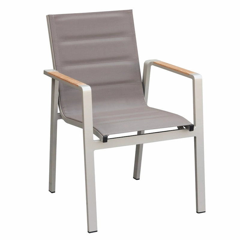 HIGOLD 6801 Nofi Salon de Jardin pour 4/6 personnes avec Coussins/Textile Gris, Structure en Aluminium, Plateau de Table Imitation Teck