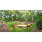 Ensemble de salon de patio Chic Teak Peanut en teck, 4 pièces, avec banquette triple, 2 fauteuils et table basse