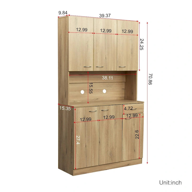 Grande armoire en MDF mélaminé noir/noyer/blanc/chêne avec 6 portes, 1 tiroir et 1 étagère ouverte
